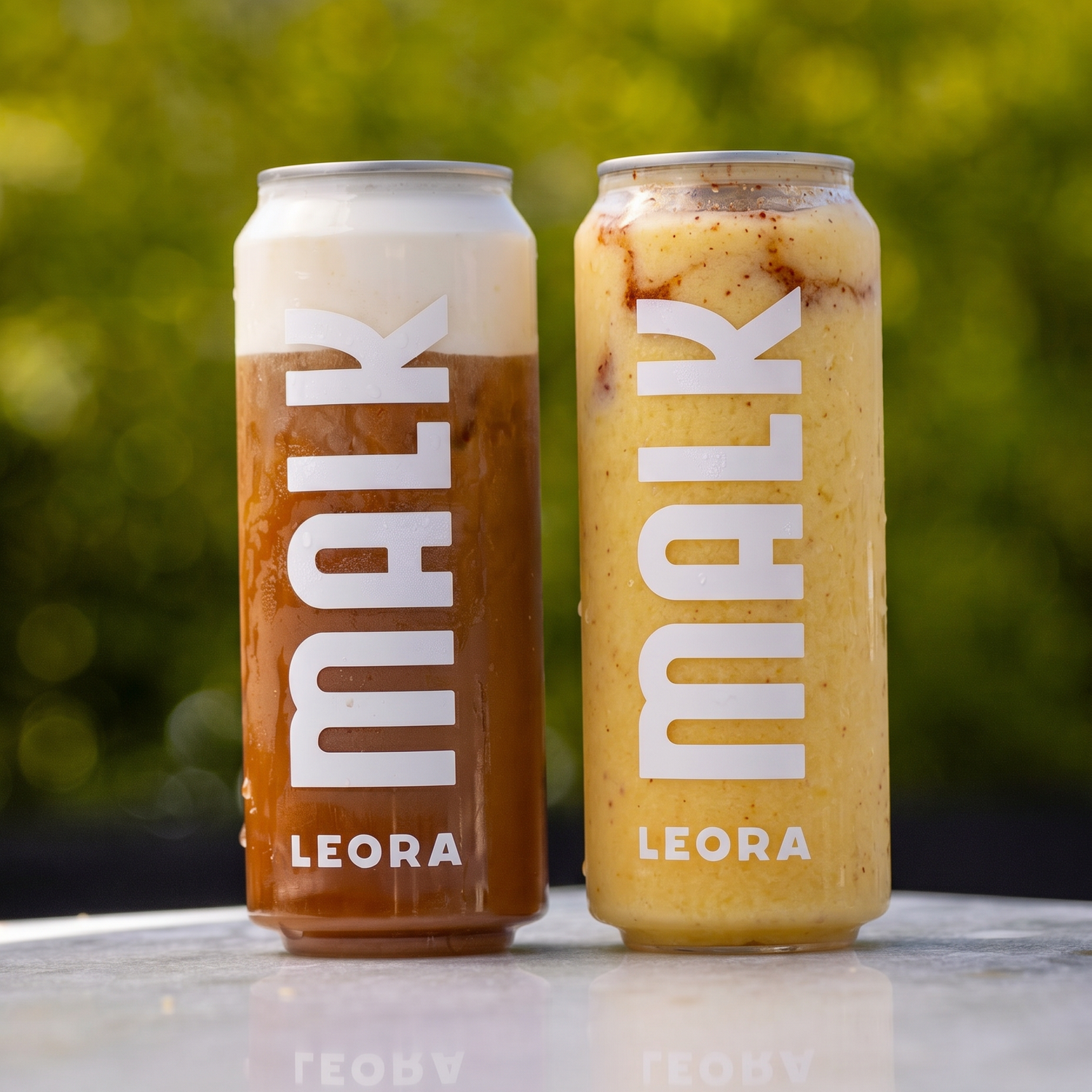 Coco Cold Brew and Frozen MALKa Colada made with MALK, served in LEORA’s co-branded cans.