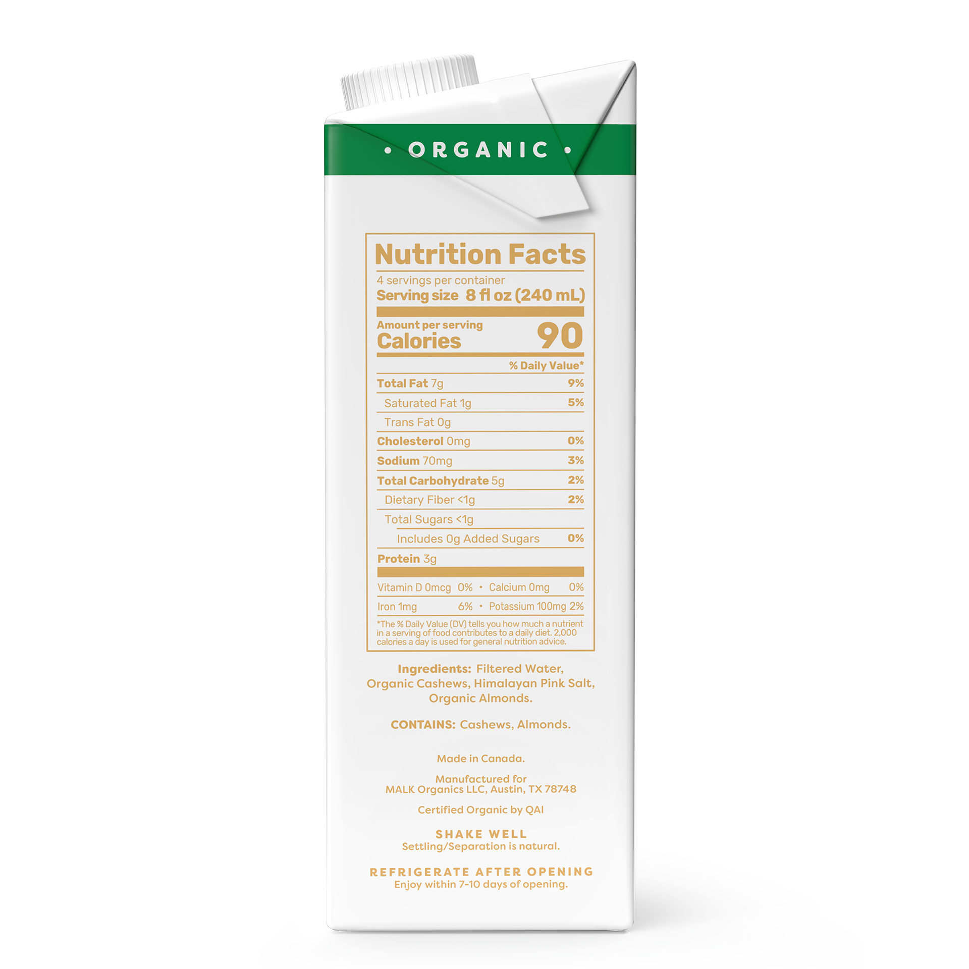 Shelf-Stable Unsweetened Cashew Milk