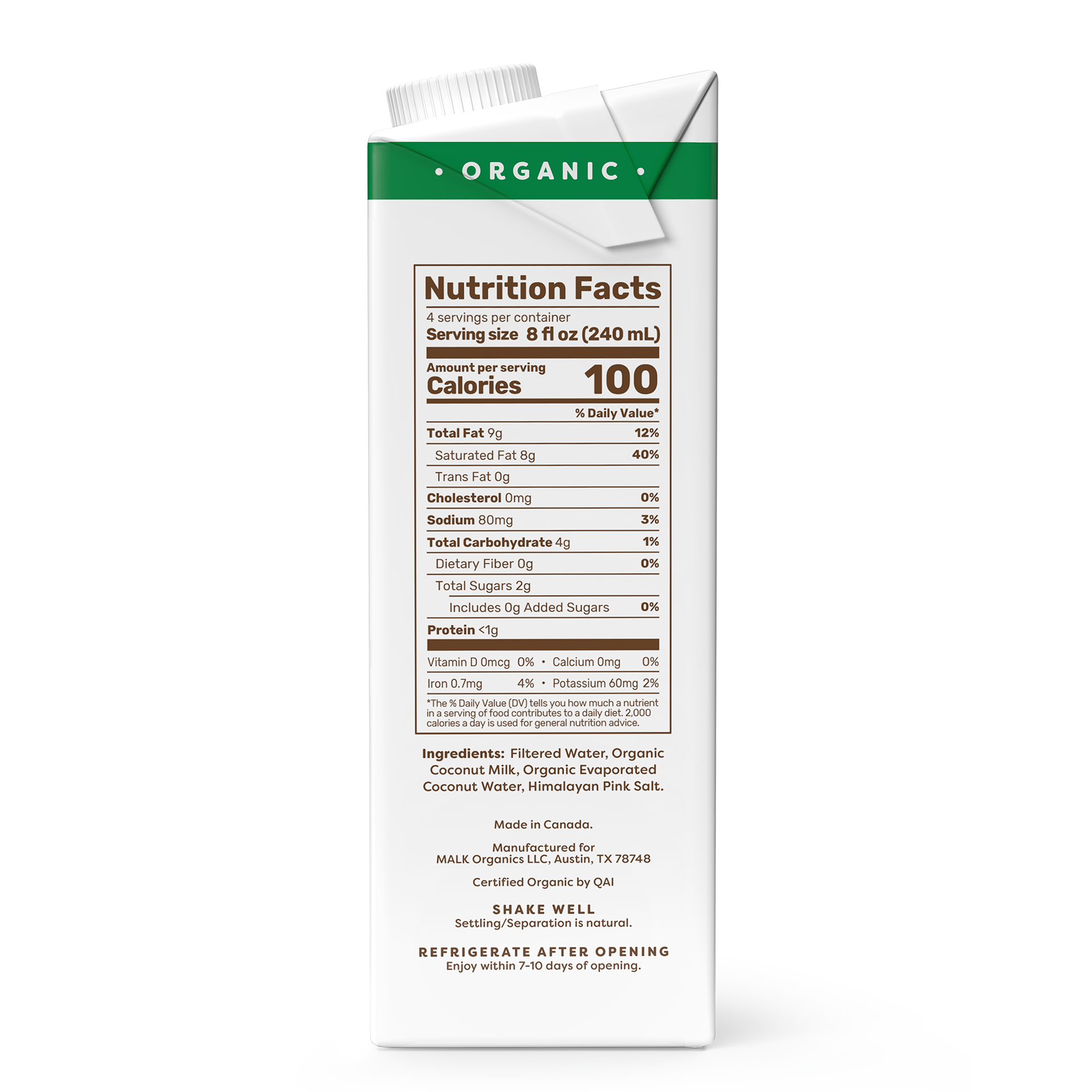 Shelf-Stable Unsweetened Coconut Milk