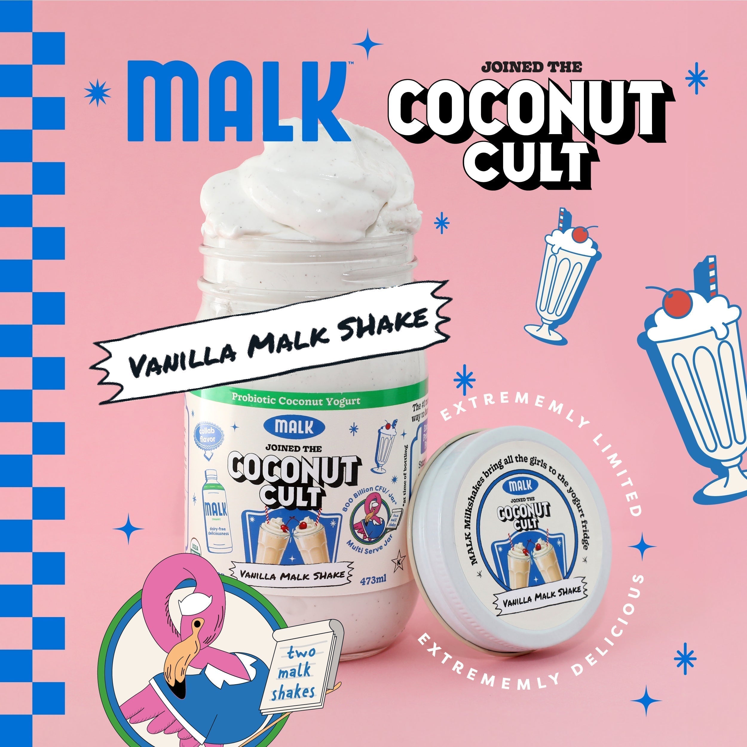 Limited-edition Vanilla MALKshake by MALK x Coconut Cult, a probiotic coconut yogurt with organic coconut cream and real vanilla.