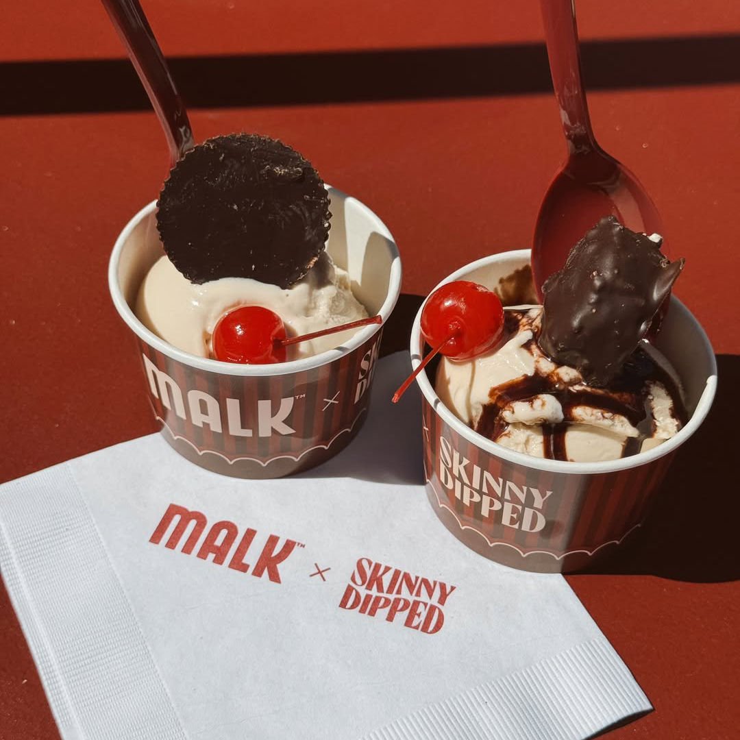 Dairy-free coconut ice cream made with MALK and SkinnyDipped toppings at Revolve Festival