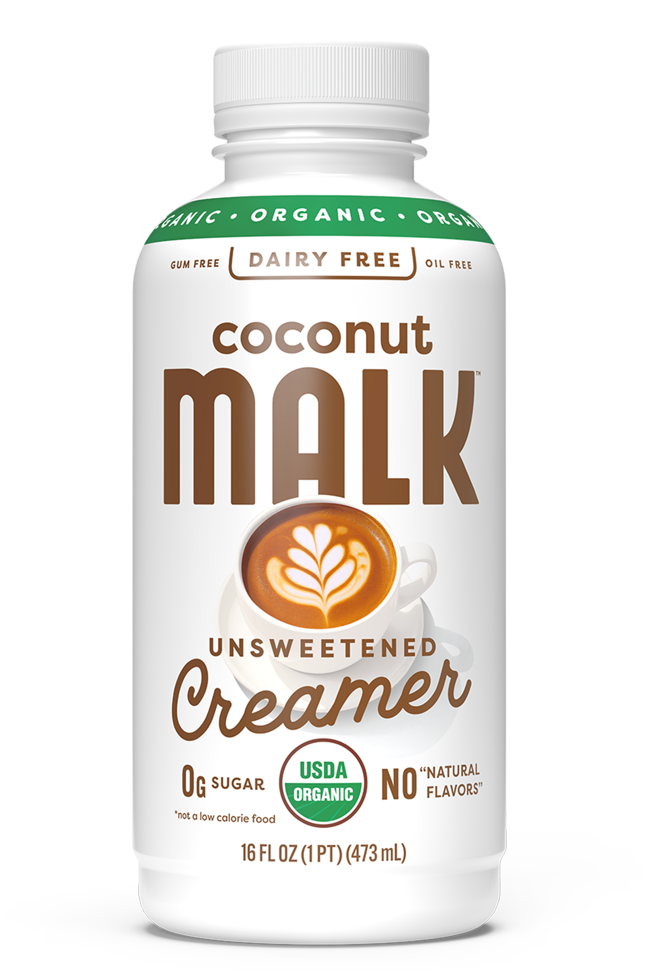 Bottle of MALK Organic Unsweetened Coconut Creamer.